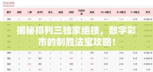 揭秘排列三独家绝技，数字彩市的制胜法宝攻略！